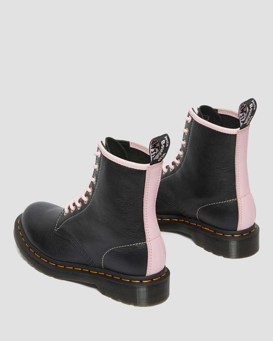 DR MARTENS 1460 WOMEN'S CONTRAST LEATHER LACE UP BOOTS - BLACK/PINK VIRGINIA