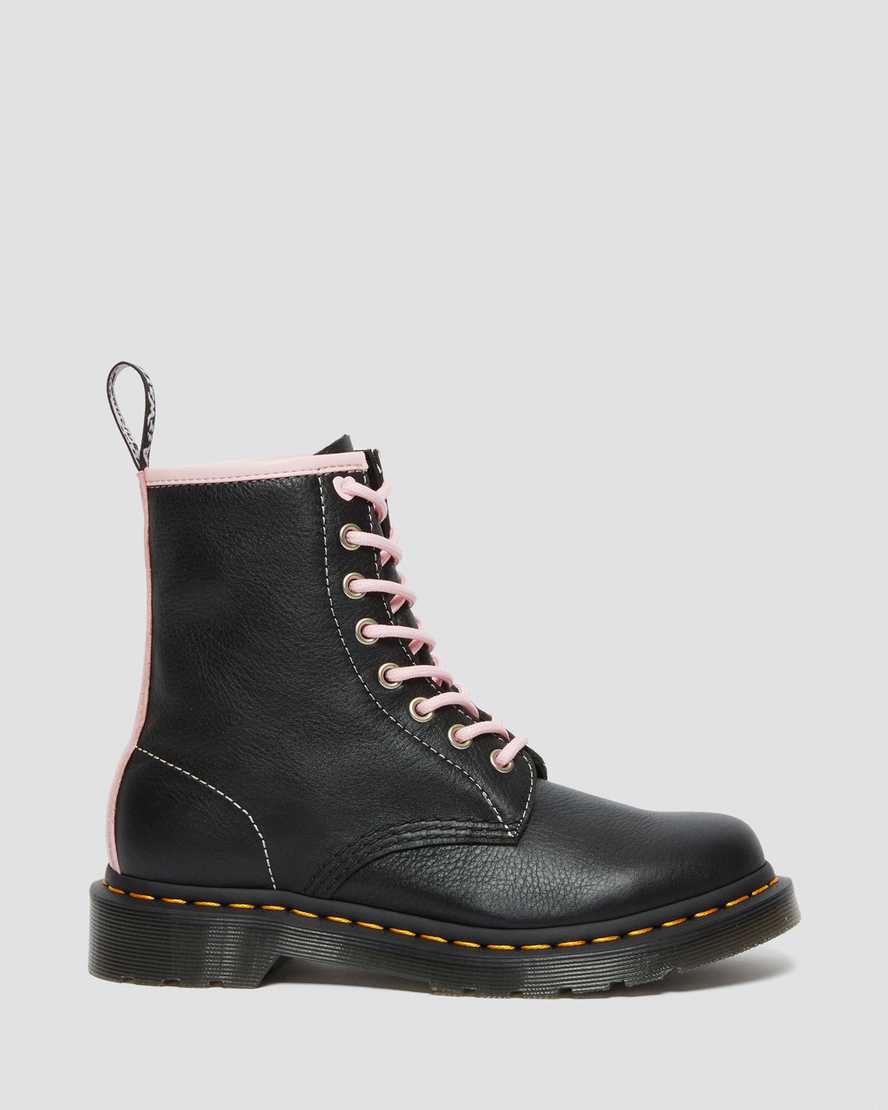 DR MARTENS 1460 WOMEN'S CONTRAST LEATHER LACE UP BOOTS - BLACK/PINK VIRGINIA