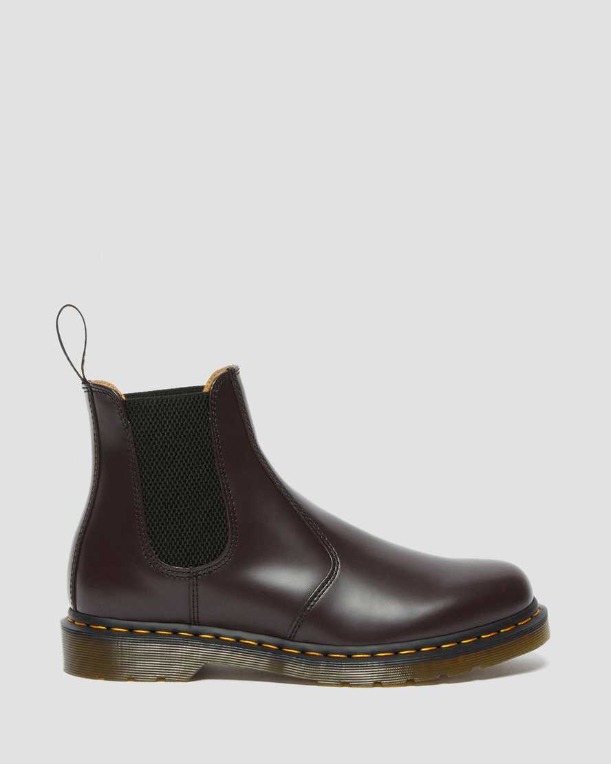 DR MARTENS 2976 YELLOW STITCH SMOOTH LEATHER CHELSEA BOOTS - BURGUNDY