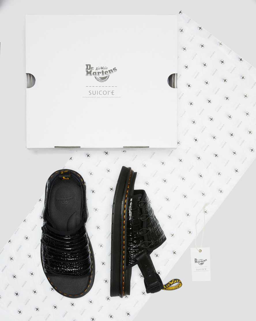 DR MARTENS MURA SUICOKE CROCO LEATHER SANDALS - BLACK NEW VIBRANCE CROCO