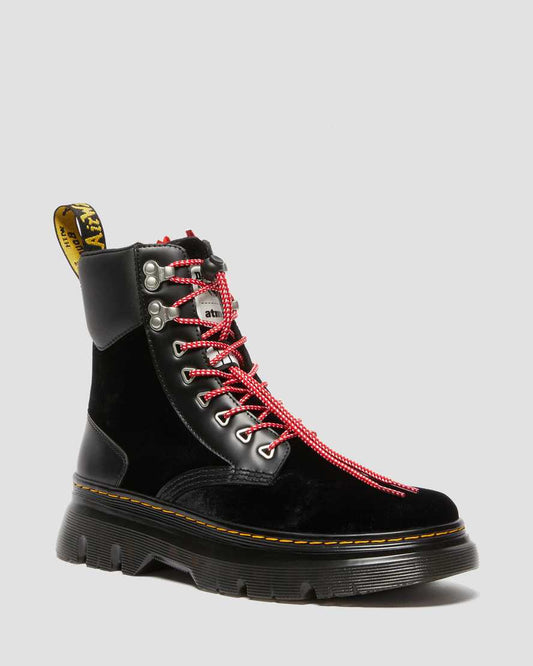 DR MARTENS TARIK ATMOS ZIP VELVET & LEATHER UTILITY BOOTS - BLACK VELVET+SMOOTH