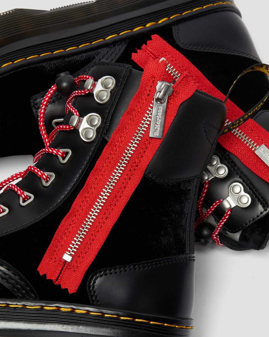 DR MARTENS TARIK ATMOS ZIP VELVET & LEATHER UTILITY BOOTS - BLACK VELVET+SMOOTH
