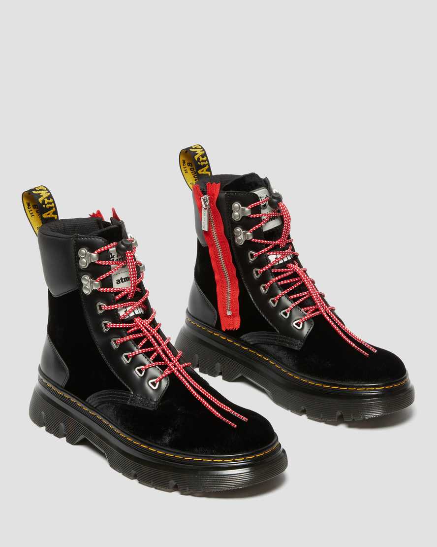 DR MARTENS TARIK ATMOS ZIP VELVET & LEATHER UTILITY BOOTS - BLACK VELVET+SMOOTH