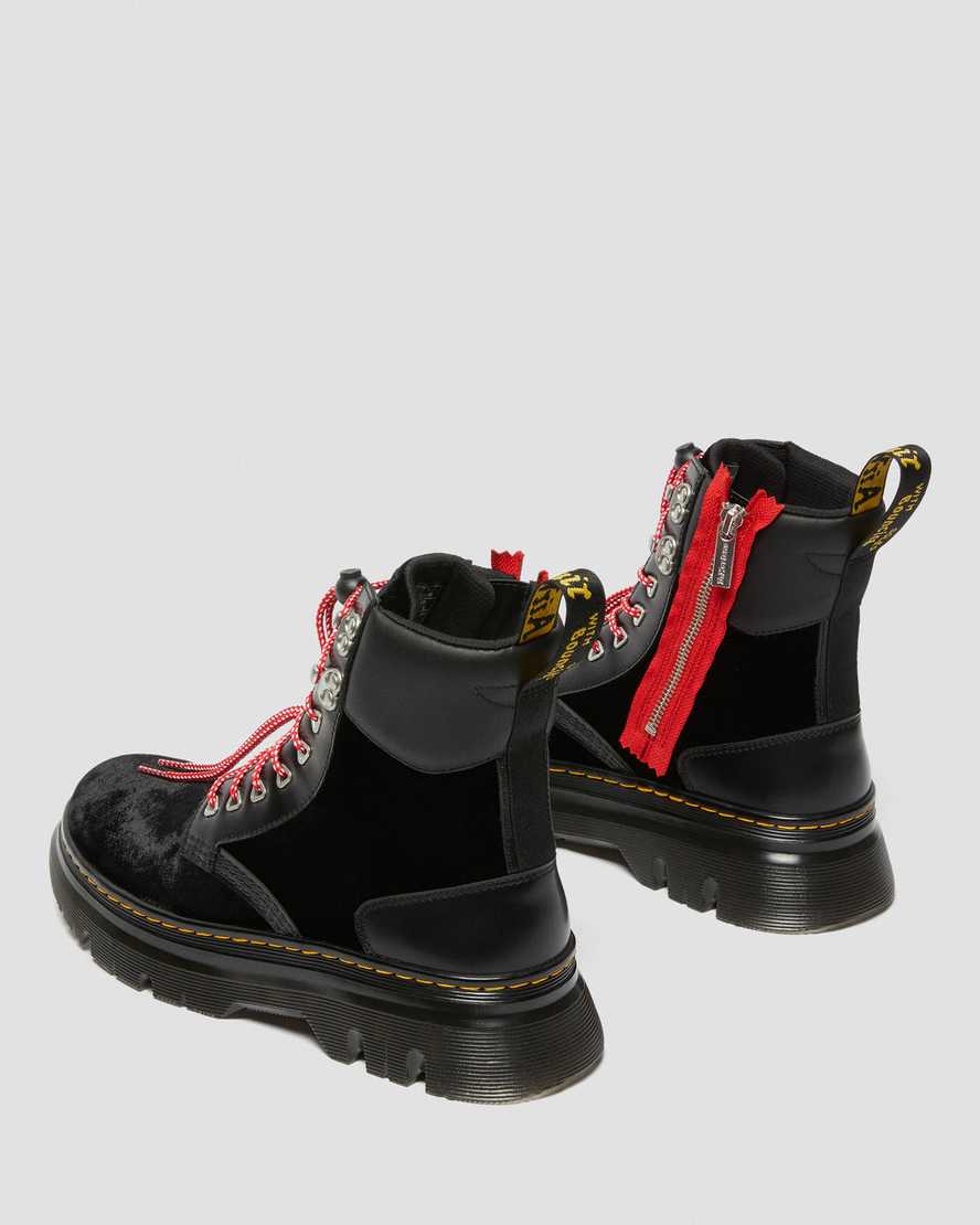 DR MARTENS TARIK ATMOS ZIP VELVET & LEATHER UTILITY BOOTS - BLACK VELVET+SMOOTH