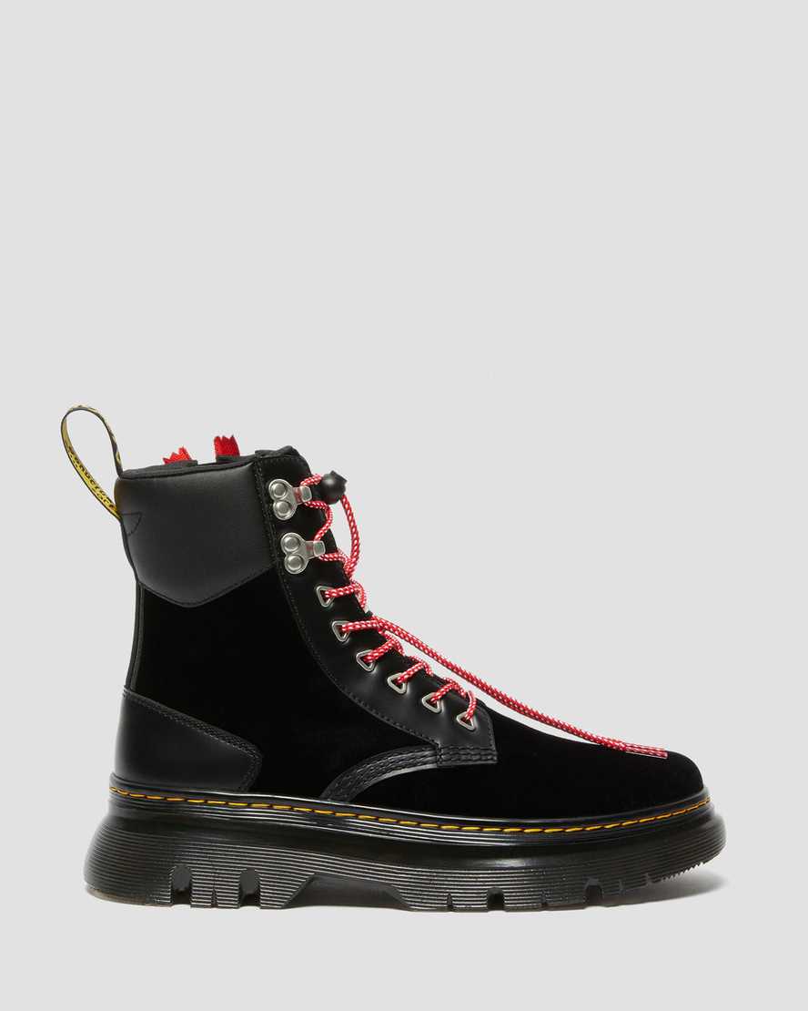 DR MARTENS TARIK ATMOS ZIP VELVET & LEATHER UTILITY BOOTS - BLACK VELVET+SMOOTH