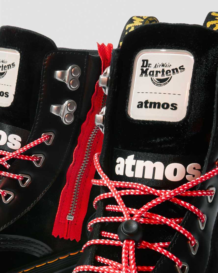DR MARTENS TARIK ATMOS ZIP VELVET & LEATHER UTILITY BOOTS - BLACK VELVET+SMOOTH