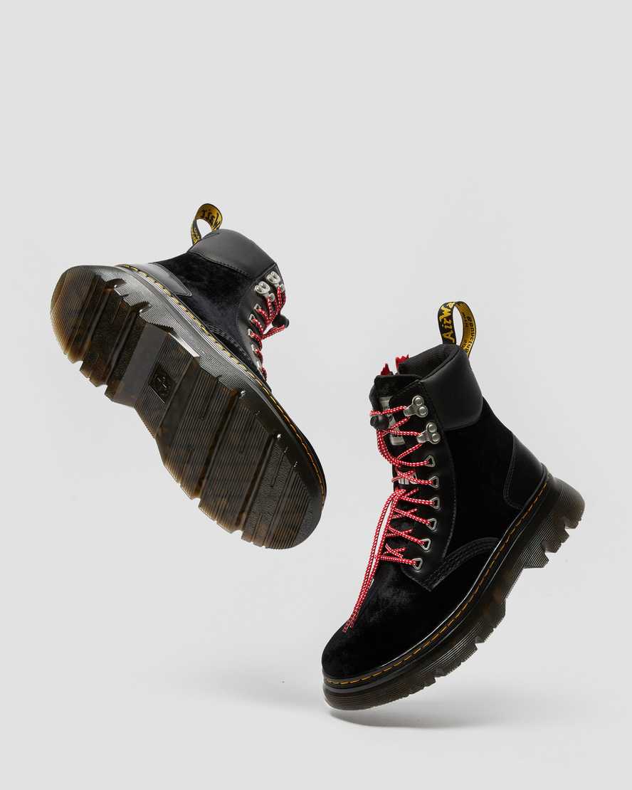 DR MARTENS TARIK ATMOS ZIP VELVET & LEATHER UTILITY BOOTS - BLACK VELVET+SMOOTH