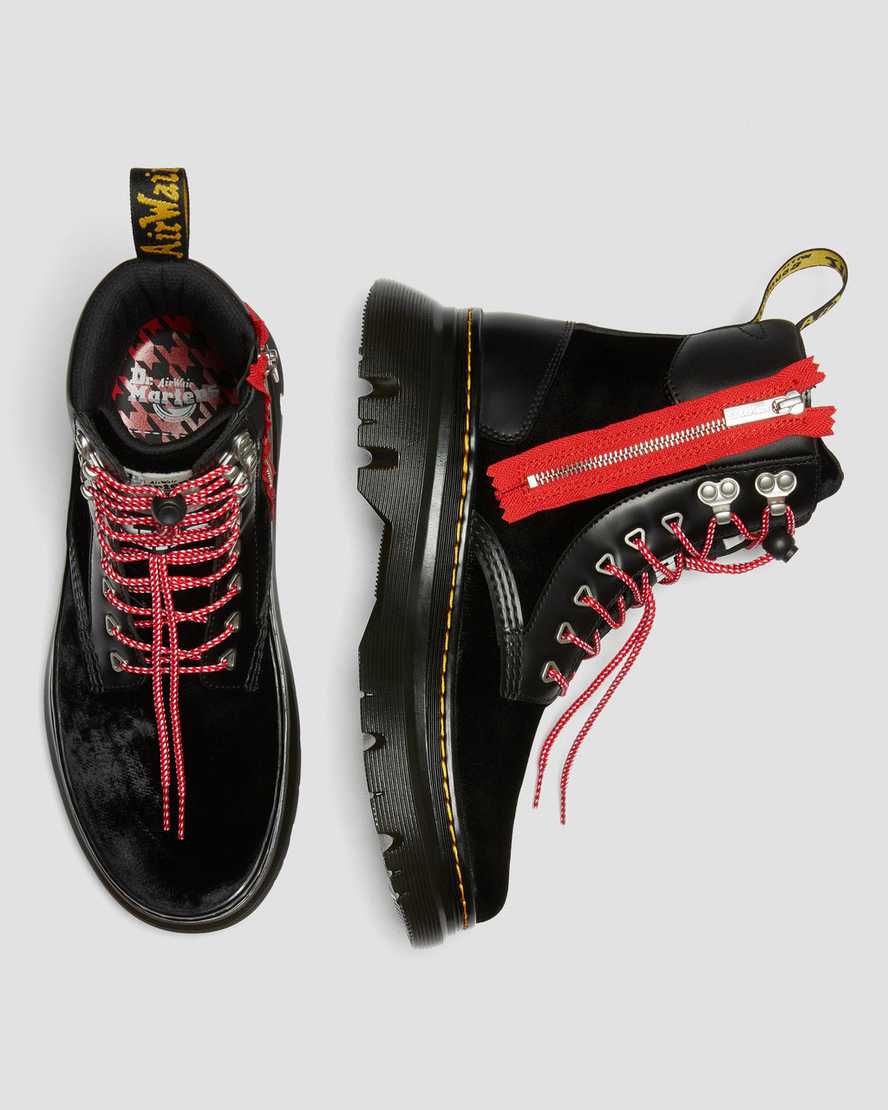 DR MARTENS TARIK ATMOS ZIP VELVET & LEATHER UTILITY BOOTS - BLACK VELVET+SMOOTH