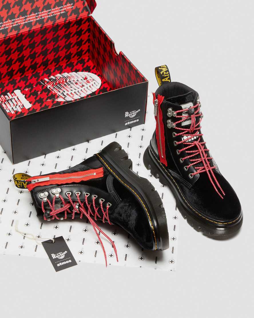 DR MARTENS TARIK ATMOS ZIP VELVET & LEATHER UTILITY BOOTS - BLACK VELVET+SMOOTH