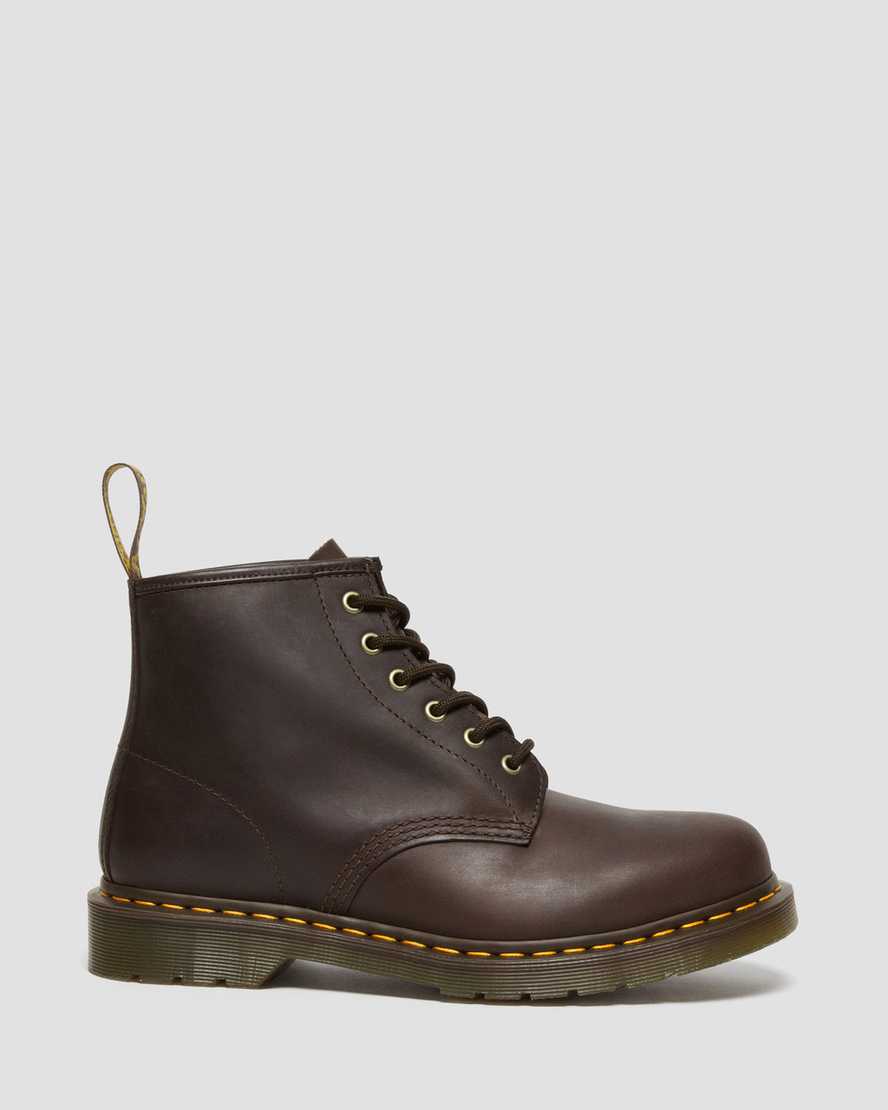 DR MARTENS 101 CRAZY HORSE LEATHER ANKLE BOOTS - DARK BROWN