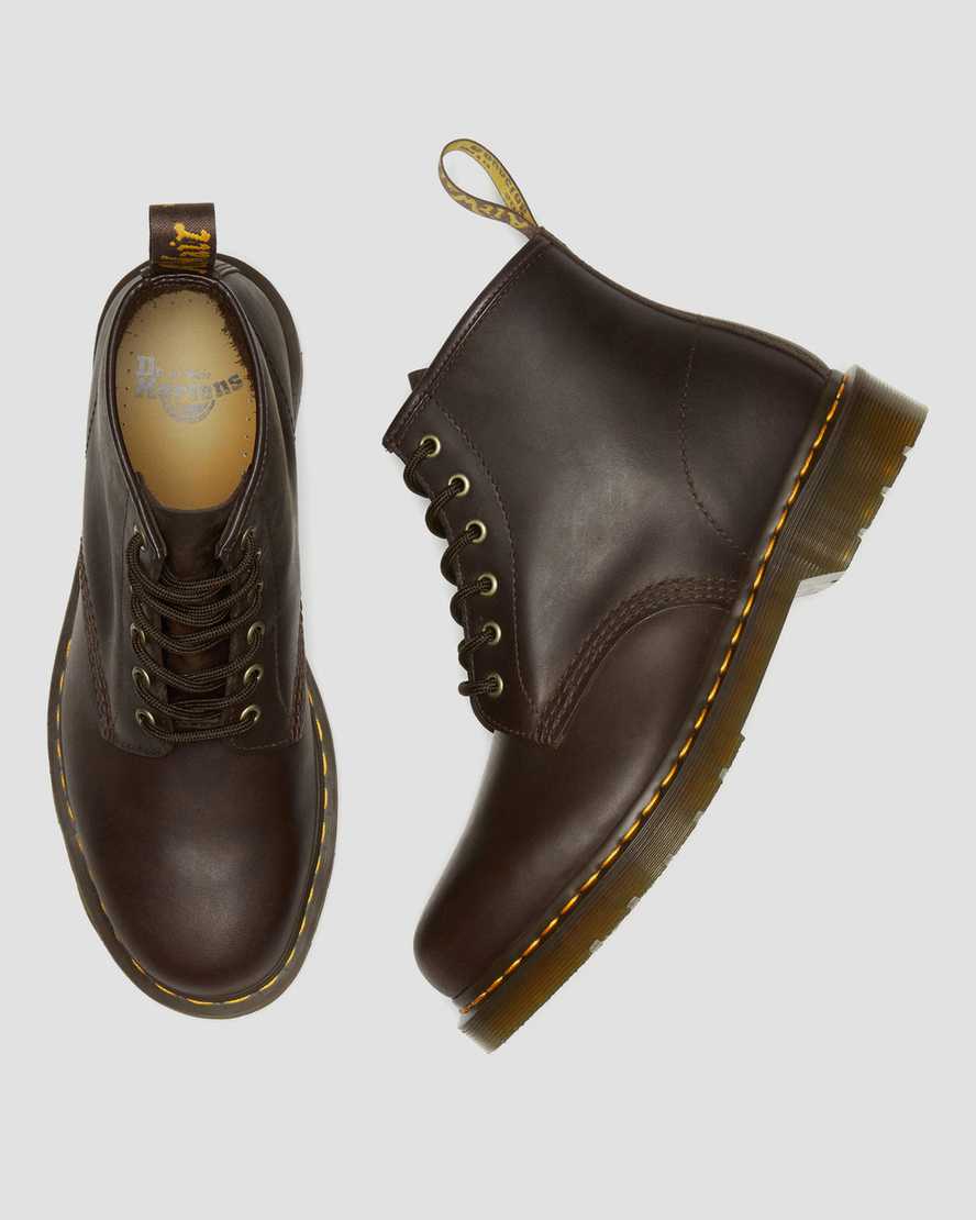 DR MARTENS 101 CRAZY HORSE LEATHER ANKLE BOOTS - DARK BROWN