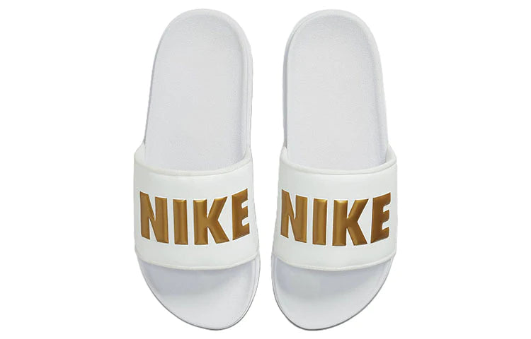 NIKE WOMENS OFF COURT SLIDES - WHITE/METALLIC GOLD-WHITE