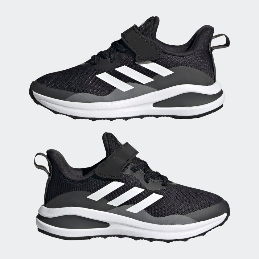 ADIDAS KIDS FORTARUN ELASTIC LACE TOP STRAP RUNNING SHOES - Core Black / Cloud White / Grey Six