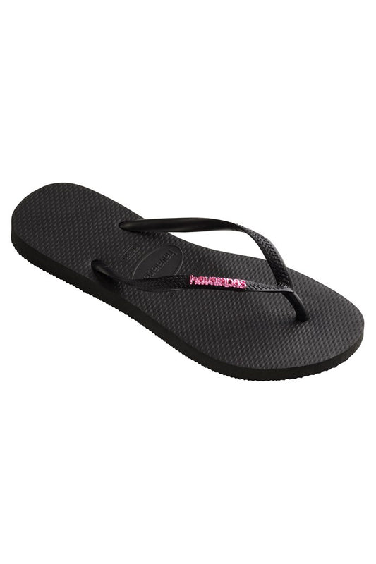 HAVAIANAS SLIM LOGO METALLIC - BLACK/PINK