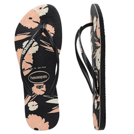 HAVAIANAS SLIM FLORAL BASIC JANDAL - PRETO