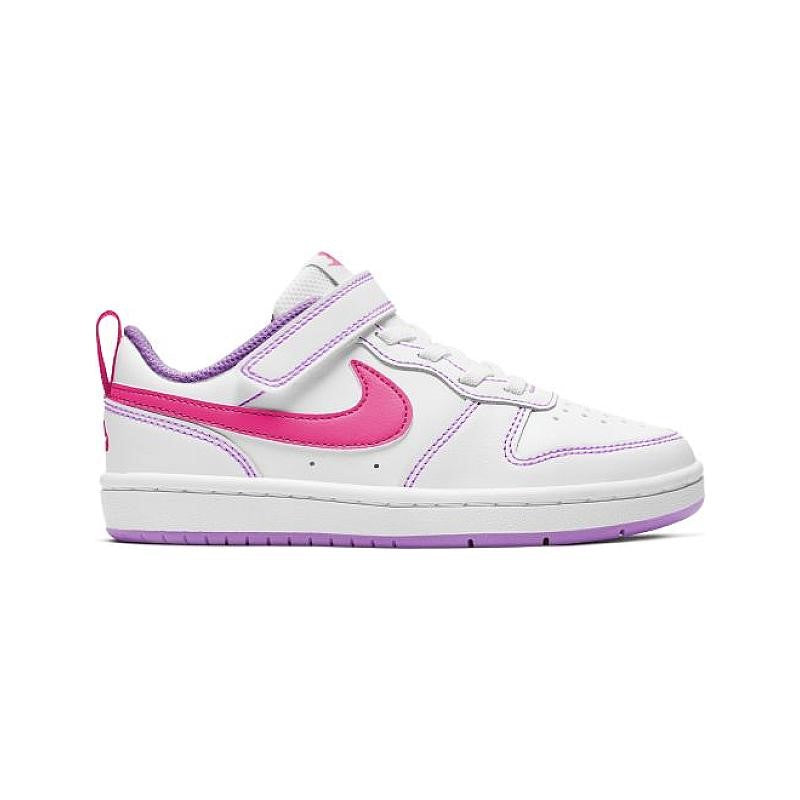 NIKE KIDS COURT BOROUGH LOW 2 (PSV) - WHITE/HYPER PINK-FUCHSIA GLOW/HYPER ROSE