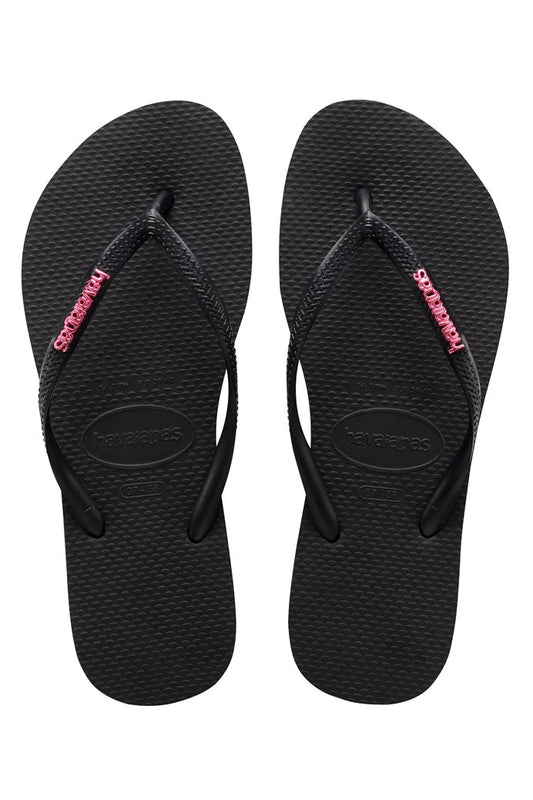 HAVAIANAS SLIM LOGO METALLIC - BLACK/PINK