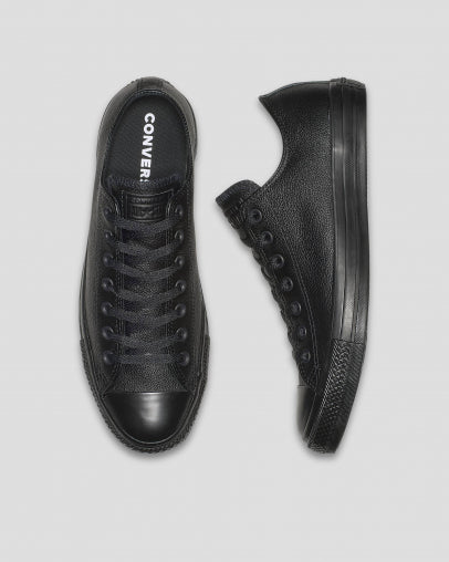 CONVERSE CHUCK TAYLOR ALL STAR LEATHER - LOW TOP BLACK/BLACK – Lotsa